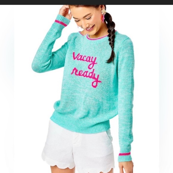 NWT Lilly Pulitzer Rollins Sweater Surf Blue Vacay Ready Intarsia SZ XL $138 - Picture 2 of 9